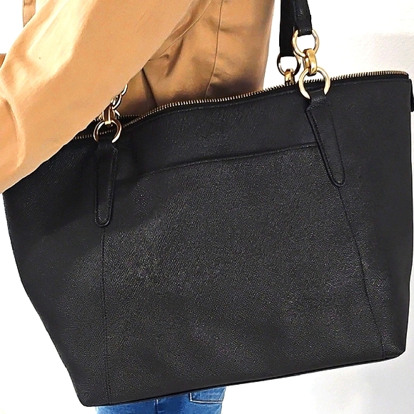 Coach Black Leather Tote with Gold Accents - Picture 9 of 16